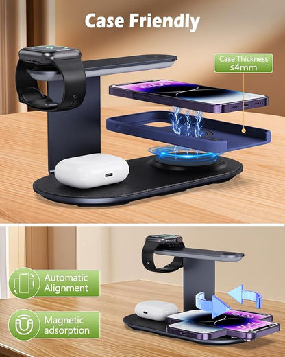 KeeKit Wireless Charger, 4 in 1 Wireless Charging Station with Dimmer Night Light, Fast Charging Dock for iPhone, iWatch, AirPods, Lamp Charging Station for Bedroom, Desk, Office