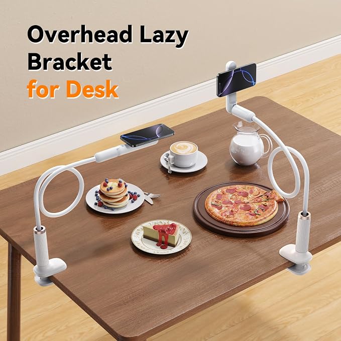 Magnetic Gooseneck Phone Holder for Bed, Flexible Long Arm Cell Phone Stand with Clamp Mount, 900° Rotation Overhead Phone Mount for Bedside, Headboard,Desk, Compatible with iPhone 17 Pro Max