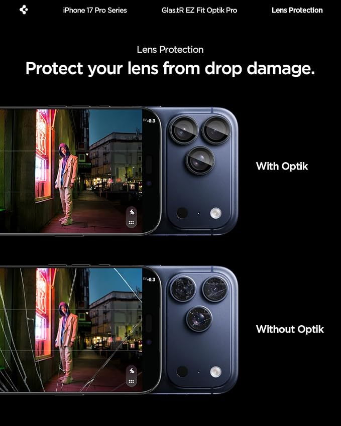 Spigen Camera Lens Screen Protector [GlasTR EZ Fit Optik Pro] Designed for iPhone 17 Pro Max | iPhone 17 Pro | iPhone 15 Pro Max | 15 Pro [Case Friendly] - Deep Blue [2 Pack]