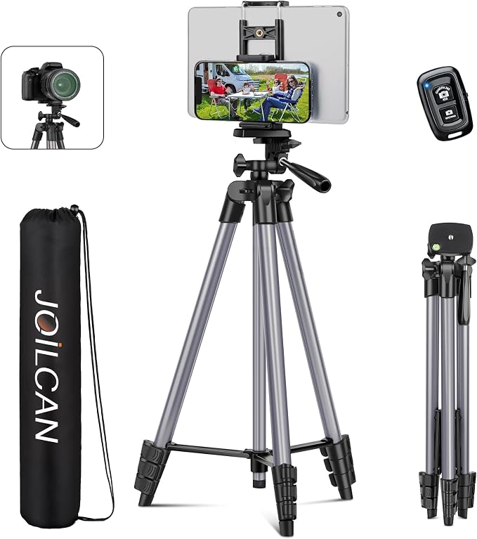 JOILCAN 67" Tripods Camera Tripod, Phone Tablet Tripod for Video Recording Vlog Photo with Remote Carry Bag, Aluminum Lightweight Travel Tripods
