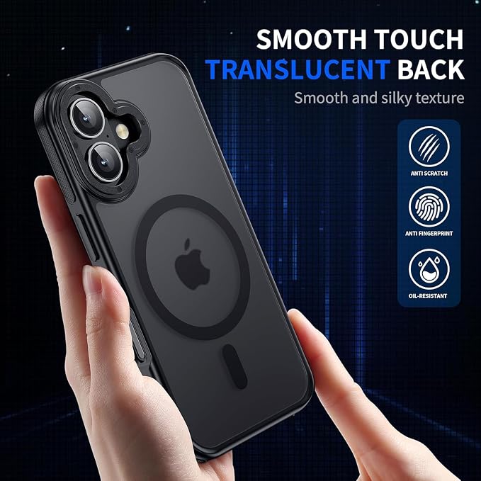 Strong Magnetic Case for iPhone 16 [2 Tempered-Glass Screen Protectors] Compatible with MagSafe Shockproof Slim Thin Cover 6.1 inch 16 Phone Case,Black Set