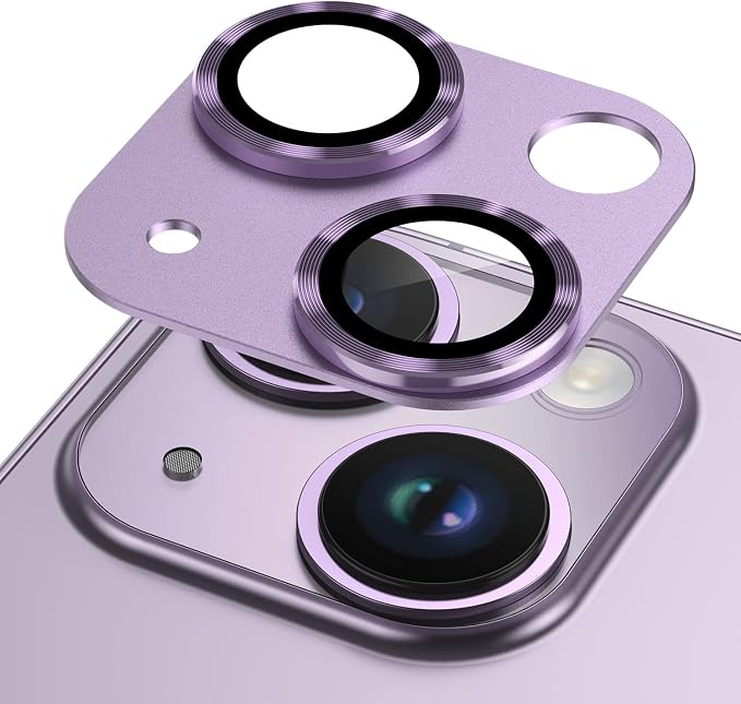 Korecase Camera Lens Protector for iPhone 14 /iPhone 14 Plus Metal Tempered Glass Camera Cover Film, Rear Lens Case Friendly for iPhone 14 /iPhone 14 Plus (Purple)