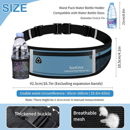SooGree Men Women Running Belt Fanny Pack,Reflective Workout Sport Waist Pack Bag,Running Phone Holder Belt with Water Bottle Holder, Ideal for Running,Walking,Cycling,Gym Workouts (GSP8803-Blue)