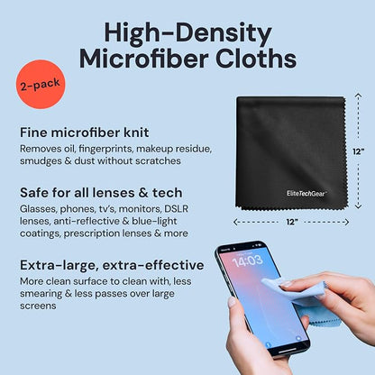 Elite Tech Gear Optical, Screen & Lens Care Kit - 3pc Spray (2x4oz+1oz) with 2 Microfiber Cloths - Alcohol-Free Eyewear Solution - 5pc Glasses Cleaner