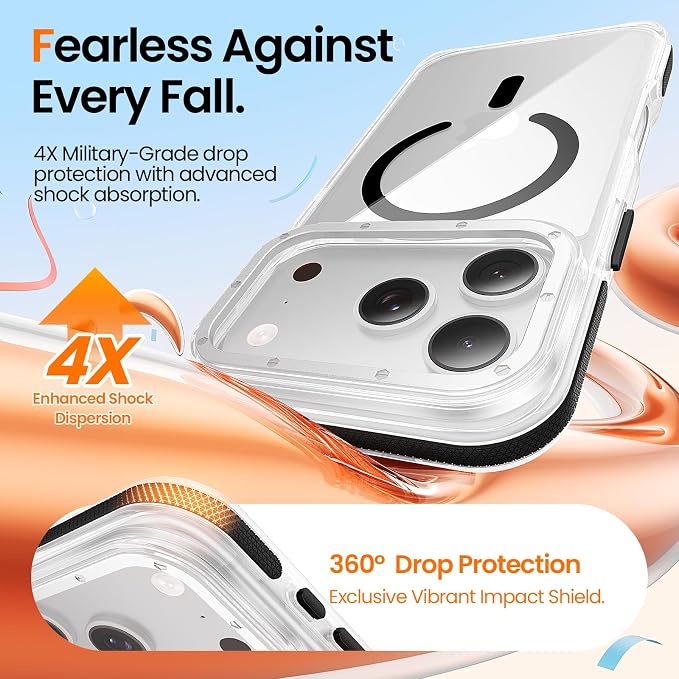 Strong Magnetic for iPhone 17 Pro case,1XLens Protector[10Ft Military-Grade Protection] Compatible with fit MagSafe Shockproof Slim Thin Cover case for iPhone 17 Pro 6.3 inch,Clear Black