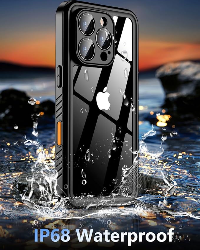 Oterkin Waterproof Case for iPhone 16 Pro Case, 360° Full Body Rugged 16 Pro Phone Cover with Built-in HD Screen & Camera Protector [12FT Military Grade Protection] Shockproof (Black)