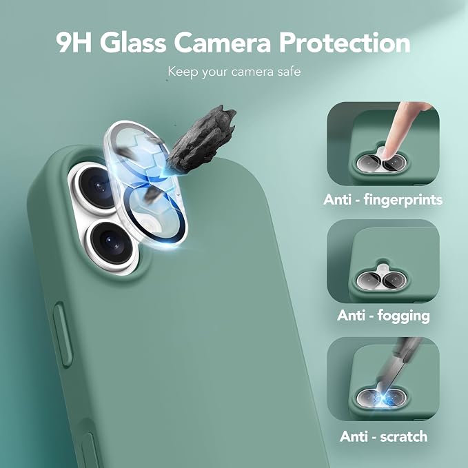 GONEZ Magnetic for iPhone 16 Case, Compatible with MagSafe, [Screen Protector + Camera Lens Protector], Liquid Silicone Shockproof Protective Phone Case for iPhone 16 6.1", Midnight Green