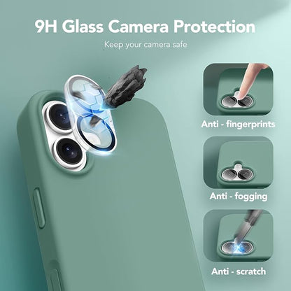 GONEZ Magnetic for iPhone 16 Case, Compatible with MagSafe, [Screen Protector + Camera Lens Protector], Liquid Silicone Shockproof Protective Phone Case for iPhone 16 6.1", Midnight Green