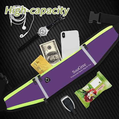 SooGree Men Women Running Belts,Slim Sport Belts,Waterproof Running Fanny Pack,Waterproof Running Waist Packs with Reflective Strip,Runner Belt for Running Walking Cycling Camping Gym (Purple)