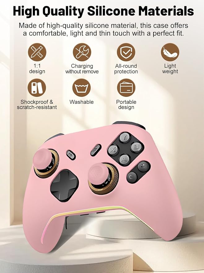 Silicone Protective Case for Flydigi Vader 5 Pro Wireless Controller, Full-Body Protective Cover with Precise Cutout, Shockproof Dustproof Protector Sleeve & Scratch-Resistant Sleeve (Pink)