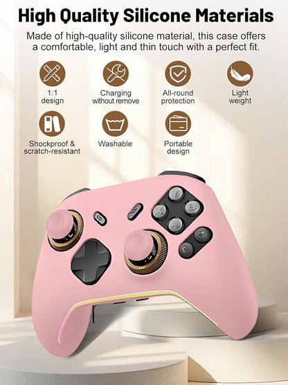 Silicone Protective Case for Flydigi Vader 5 Pro Wireless Controller, Full-Body Protective Cover with Precise Cutout, Shockproof Dustproof Protector Sleeve & Scratch-Resistant Sleeve (Pink)
