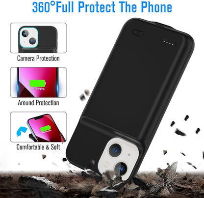 Gladgogo Charging Case for iPhone 13, Real 6000mAh Powerful Smart Battery Case Charger Ultra Slim Portable External Battery Pack Compatible with 13, 6.1 inch, Black