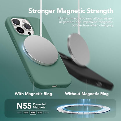 GONEZ Magnetic for iPhone 15 Pro Case, Compatible with MagSafe, [Screen Protector + Camera Lens Protector], Silicone Shockproof Anti-Scratch Protective Phone Case 6.1 inch, Midnight Green