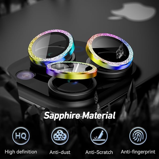 Jeluse Camera Lens Protector for iPhone 17 Pro Max/17 Pro/16 Pro Max/16 Pro/15 Pro Max/15 Pro/14 Pro Max/14 Pro, 9H Tempered Glass Screen Protector Cover Alignment Kit Metal Individual Ring