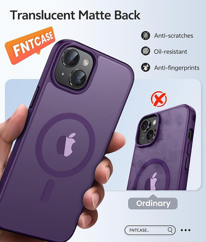 FNTCASE for iPhone 15 Plus Case: for iPhone 14 Plus Case Translucent Matte Military Grade Protective Phone Cover - Slim Anti-Slip Durable Shockproof Drop Protection Cases - Purple
