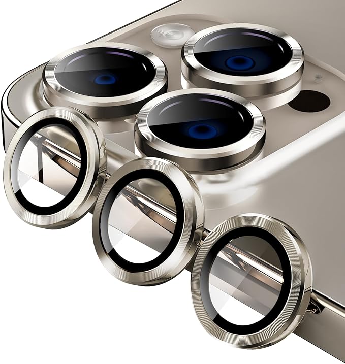 Jeluse Camera Lens Protector for iPhone 17 Pro Max/17 Pro/16 Pro Max/16 Pro/15 Pro Max/15 Pro/14 Pro Max/14 Pro, 9H Tempered Glass Screen Protector Cover Alignment Kit Metal Individual Ring