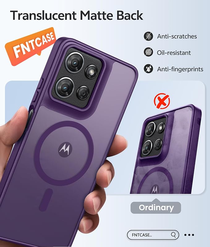 FNTCASE for Moto G Play 2026 / G 2026 / G 2025 Phone Case, Screen Protector | Translucent Matte Magnetic Back, 14FT Military Grade Drop Protection, Shockproof Protective Phone Cover, Purple