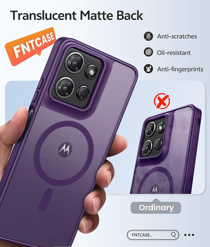 FNTCASE for Moto G Play 2026 / G 2026 / G 2025 Phone Case, Screen Protector | Translucent Matte Magnetic Back, 14FT Military Grade Drop Protection, Shockproof Protective Phone Cover, Purple