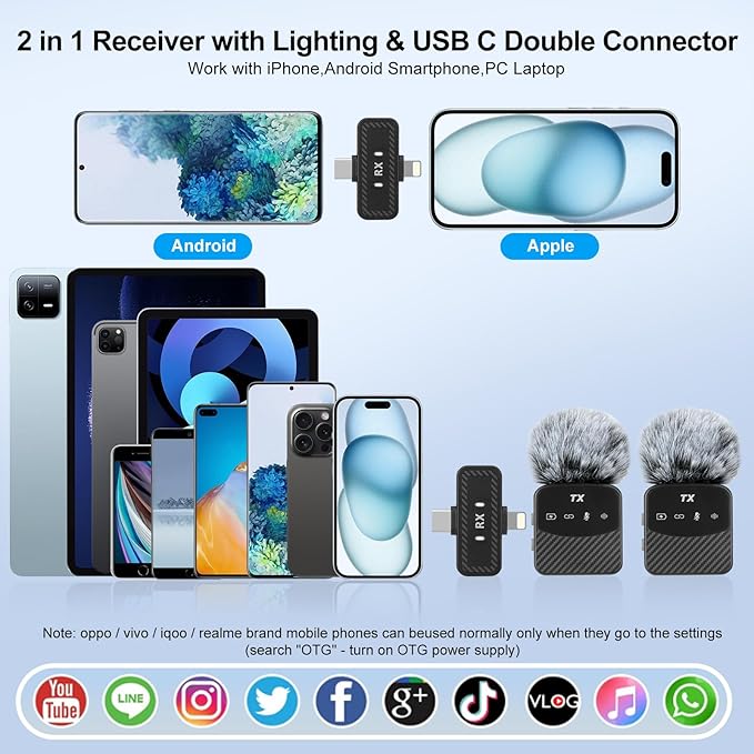 Mini Wireless Lavalier Microphone for iPhone/Android/Tablets,Magnetic Mini Mic with Noise Reduction, 25H Battery Life with Charging Case, Lapel Microphone Wireless for Video Recording Podcast