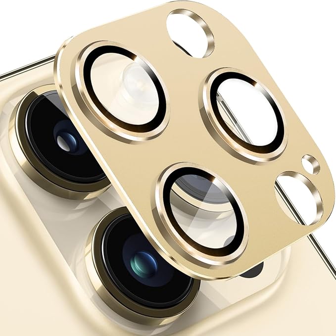 for iPhone 13 Pro and iPhone 13 Pro Max Camera Lens Protector, Anti-Scratch Tempered Glass Camera Screen Protector Shockproof Full Protective Camera Cover Case Friendly Lens Cover-Gold