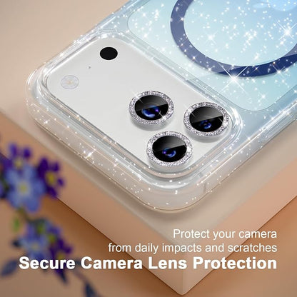 Choiche Magnetic for iPhone 17 Pro Max Case Compatible with MagSafe, Women Cute Glitter Sparkly Phone Case with Diamond Camera Lens Protectors, Military-Grade Drop Protection 6.9" (Clear/Blue)