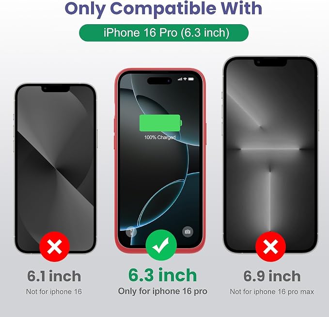 Battery Case for iPhone 16 Pro, Upgraded 7500mAh Portable Charging Case, Ultra-Slim Lightweight Powerful Extended Battery Pack for iPhone 16 Pro (6.3 inch)-Red