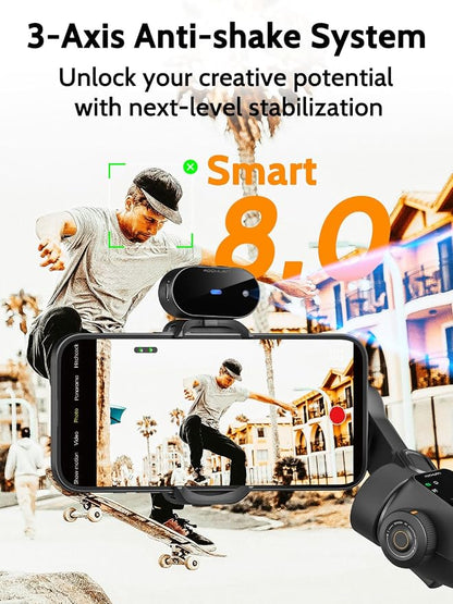 AOCHUAN 3-Axis Gimbal Stabilizer for iPhone & Android,NO APP AI Tracking,7.8' Built-in Extension Rod,Phone Stabilizer for Video Recording,OLED Display,Trigger Button,Sport,Vlogging(Smart V8 AI Black)