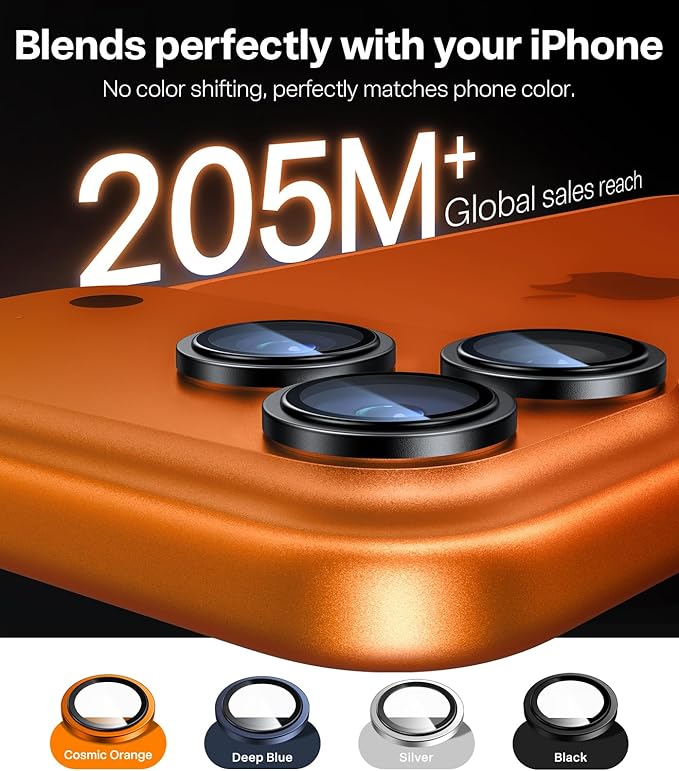 TORRAS 3-Year Ultimate Durability for iPhone 17 Pro Max/17 Pro Camera Lens Protector-1:1 Invisible Fit & Ultra Clarity, Military-Grade 9H+ Aerospace Glass Anti-Scratch Easy Installation,Black