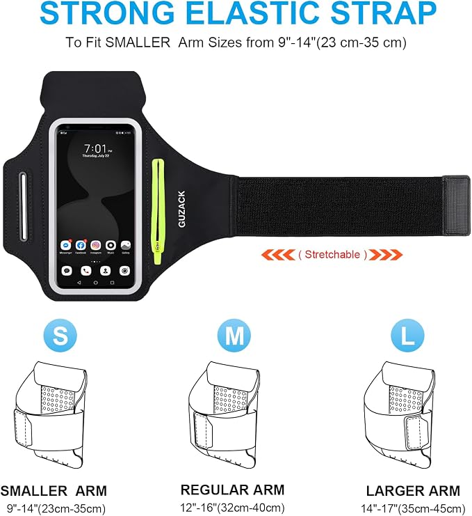 GUZACK Running Armband for iPhone 17 16 15 14 13 Pro Max, Galaxy S25 S24 S23 S22, with Card Slot & Key Pockets, Running Phone Holder, Fit Up to 6.9 Inches Phone - Size S (Smaller Arm 9-14 in)