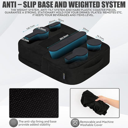 TabCouchCaddy - Couch Cup Holder Tray Pillow - Bed, Couch Caddy, Sofa, RV & Car - Holds Drinks, Snacks, Remotes, Phones, Kindle, Tablet | Bed Cup Holder (Black)