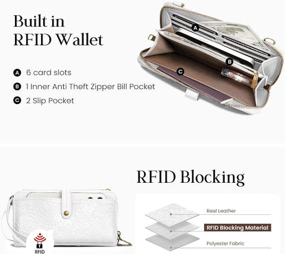 befen Leather Wristlet Wallet for Women Cell Phone Purse with Built in Wallet Vintage Leather Crossdody Bag Clutch Purse
