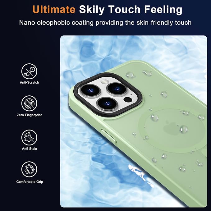 MOCCA Strong Magnetic for iPhone 15 Pro Max Case, [Compatible with Magsafe][13FT Military Drop Protection] Slim Translucent Matte Shockproof Case for iPhone 15 ProMax Case 6.7'' - Light Green