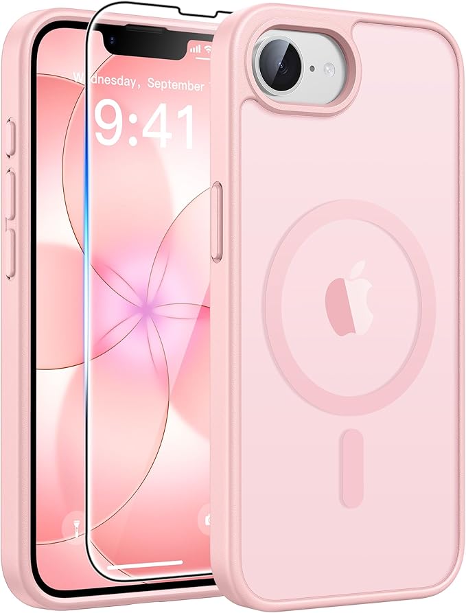 FNTCASE for iPhone 17e Case: iPhone 16e Phone Case [Compatible with Magsafe] Translucent Matte Cases with [Screen Protector] Military Grade Shockproof Protective Phone Cover - Light Pink