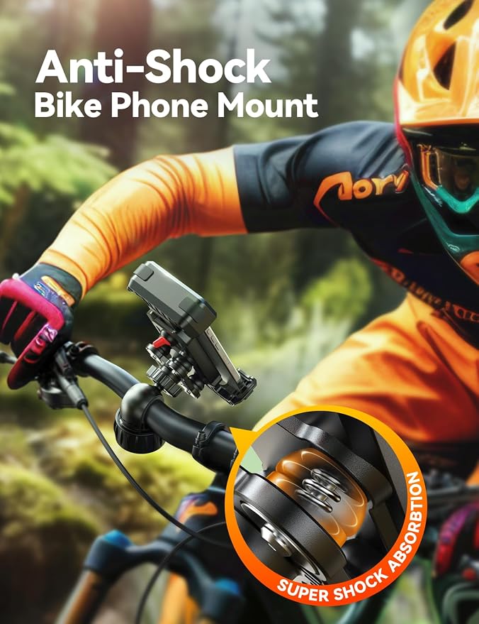 JOYROOM Anti-Shake Bike Phone Holder - 2026 Dual Vibration Dampener, Ultra Stable Motorcycle Phone Mount for iPhone & Android 4.7-7”, Handlebar Mount for Bicycle/Motorbike/Scooter, for GPS Navigation