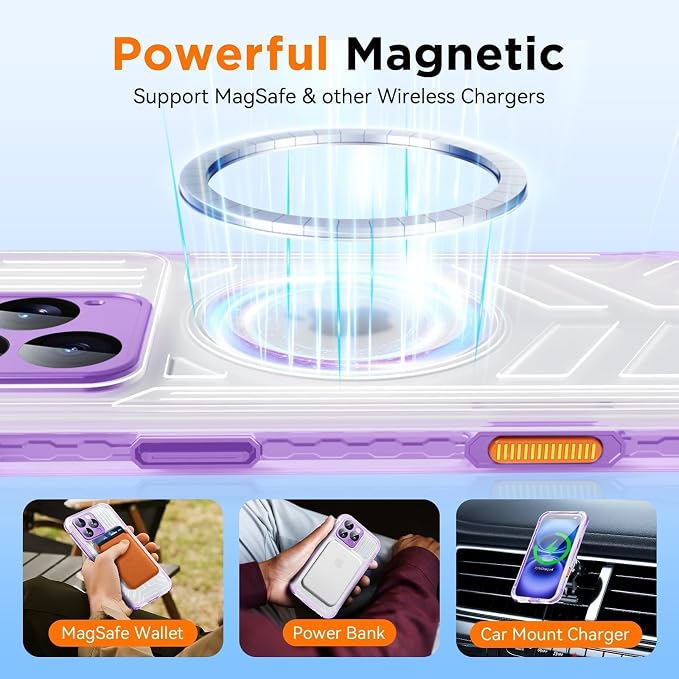 WIFORT for iPhone 16 Pro Max Waterproof Case, [IP68 Underwater] [Blue Light Filter Lens] [15FT Military Shockproof], Fit for Magsafe Full Body Magnetic Frosted Phone Case with Lanyard, 6.9" Purple
