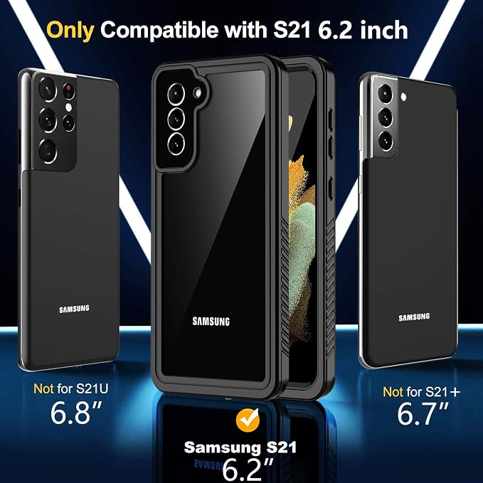 Oterkin for Samsung Galaxy S21 Waterproof Case with Built-in Screen Protector Dustproof Shockproof 360 Full Body Underwater Case for Samsung S21 5G 6.2inch (2021) Black