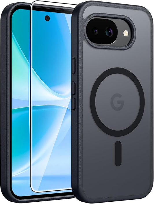 FNTCASE for Google Pixel 10a Case: [Compatible with Magsafe] Translucent Matte Cases with [Screen Protector] Military Grade Shockproof Protective Magnetic Phone Cover for Pixel 10A - Black