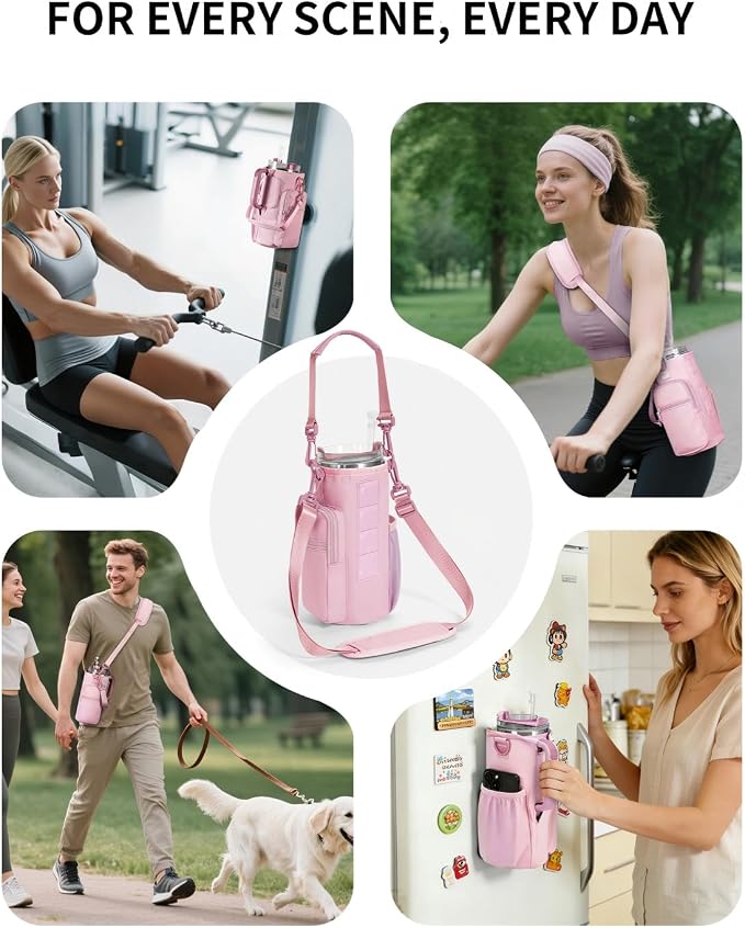 sportsnew Magnetic Gym Bag for Women Men, Water Bottle Carrier Holder with Strap & Phone Pockets for 40oz Tumbler with Handle, 4 Built-in Magnets Small Gym Bag for Sports, Workout, Fitness, Walking
