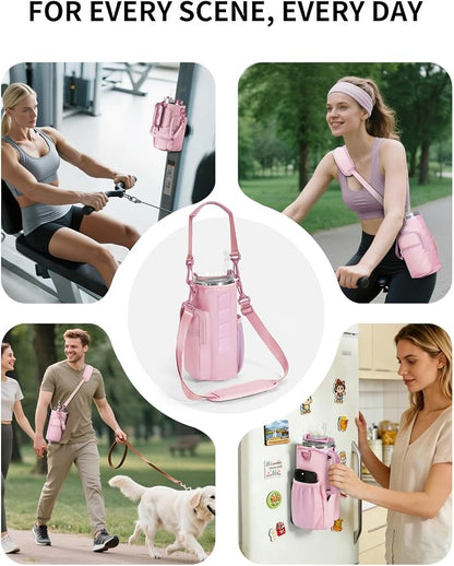 sportsnew Magnetic Gym Bag for Women Men, Water Bottle Carrier Holder with Strap & Phone Pockets for 40oz Tumbler with Handle, 4 Built-in Magnets Small Gym Bag for Sports, Workout, Fitness, Walking