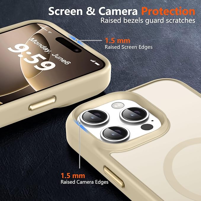 MOCCA Strong Magnetic for iPhone 16 Pro Phone Case, [Compatible with Magsafe][16FT Mil-Grade Drop Protection] Slim Thin Translucent Matte Protective Cover Case for iPhone 16 Pro Case, Light Gold