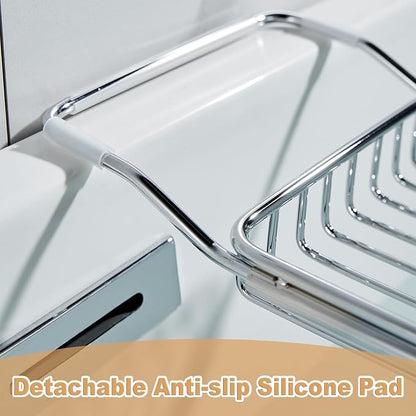 Stainless Steel Bathtub Caddy Tray, Expandable Bath Tub Tray Table, Adjustable Bathroom Tray, Bath Organizer Tub Shelf,Black,26.8~35.4in