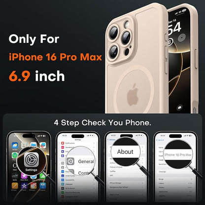 TOCOL Magnetic for 16 Pro Max Case, Upgraded Full Camera Protection, Compatible with Magsafe, 16FT Drop Protection, Translucent Matte Back Bumper Phone Cover for 16 ProMax 6.9-Inch（Desert）