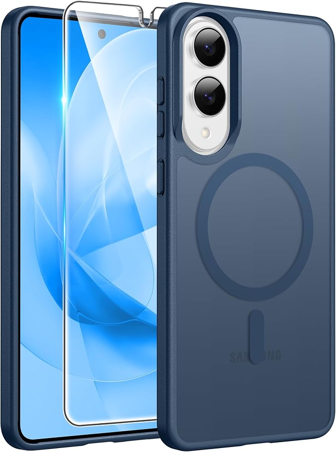 FNTCASE for Samsung Galaxy S25 Edge Case: [Compatible with Magsafe] Translucent Matte Cases with [Screen Protector] Military Grade Shockproof Protective Magnetic Phone Cover (Blue 6.7 inch)