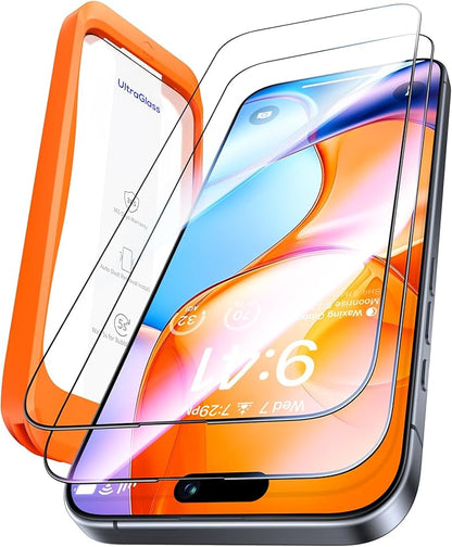 UltraGlass Unbreak Top 9H+ Glass for iPhone 15 Screen Protector (12FT Military Grade Shatterproof & Longest Durable) Screen Protector iPhone 15 Tempered Glass, Full Coverage, 2 Pack
