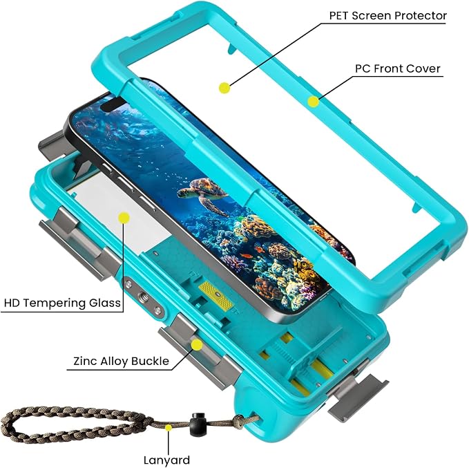 𝟐𝟎𝟐𝟓 Latest Upgrade Universal Waterproof Phone Case for Snorkeling and Diving Underwater Phone Case for iPhone 16/15/14/13/12/11 Pro Max Galaxy S25/S24/S23/S22 Ultra Plus etc Diving Case - Blue