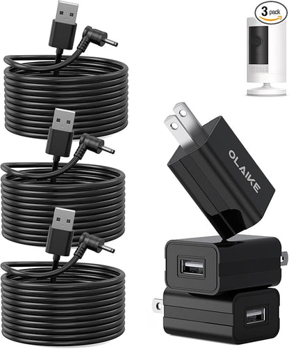 OLAIKE 3-Pack 16ft (5m) Weatherproof Charge Cable for Ring Stick Up Cam Battery & Spotlight Cam Battery, Durable Power Adapter Cable for Outdoor Security Cameras
