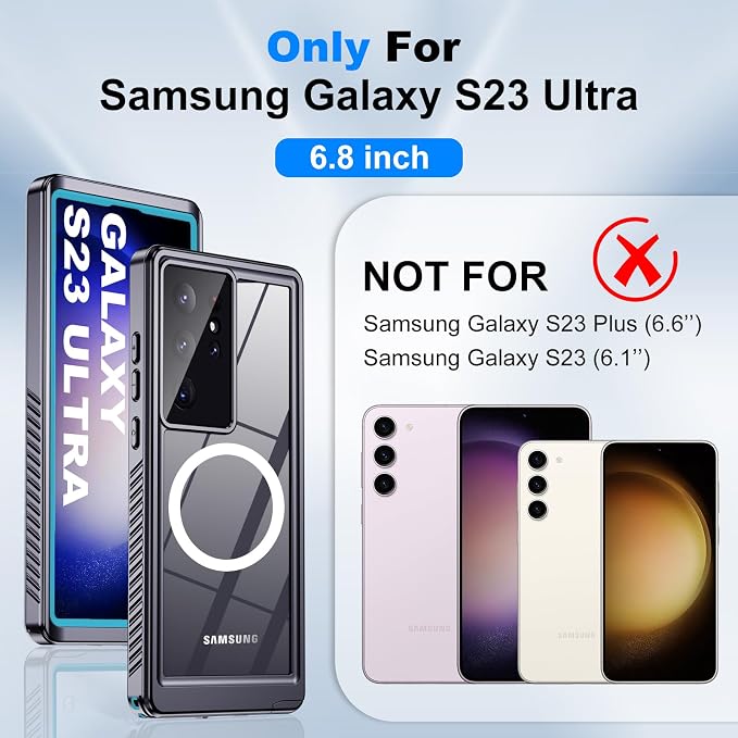 for Samsung Galaxy S23 Ultra Waterproof Case with Magsafe, Built-in Magnetic & Screen Protector, IP68 Certified Full Body Shockproof, for Water Sports Underwater Photography, 6.8" Blue
