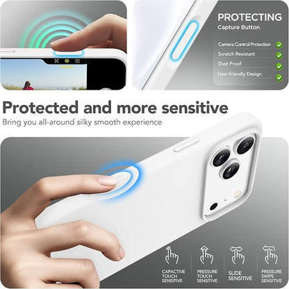 GONEZ Magnetic for iPhone 17 Pro Max Case, Compatible with MagSafe, [Screen Protector + Camera Lens Protector], Liquid Silicone Anti-Scratch Shockproof Protective Phone Case 6.9 inch, White