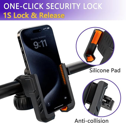 Motorcycle Phone Mount, [No Block Camera] Bike Phone Holder Mount, [Silicone Wrapped] Handlebar Cell Phone Mount for Bike/Scooter/ATV, Fits iPhone 16/15/14/13 Pro Max & 4.7"-6.8" Phones, Black