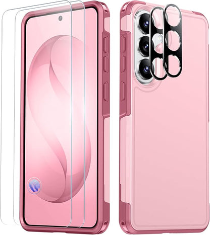 SPIDERCASE Designed for Samsung Galaxy S26 Case, [10 FT Military Grade Drop Protection], 2 Pack [Tempered Glass Screen Protector+Camera Lens Protector] Heavy Duty Shockproof Case,Light Pink